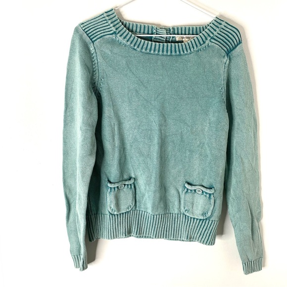 Tyler Boe Green Cotton Knit Back Button Sweater - Picture 1 of 12